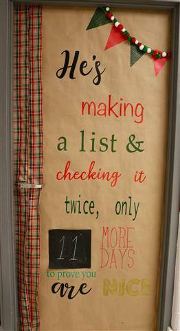 Writing on door - "He&#39;s making a list and checking it twice" with a countdown to December 25