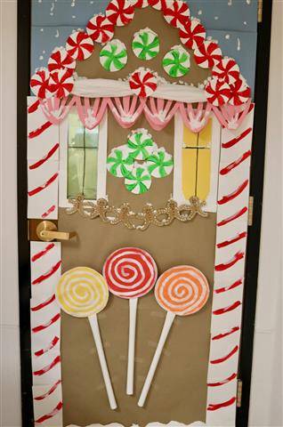 Gingerbread house with large lollipops