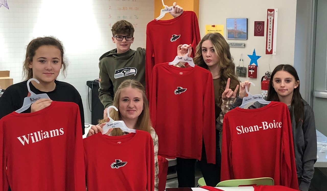 middle school students made team shirts using the fab lab