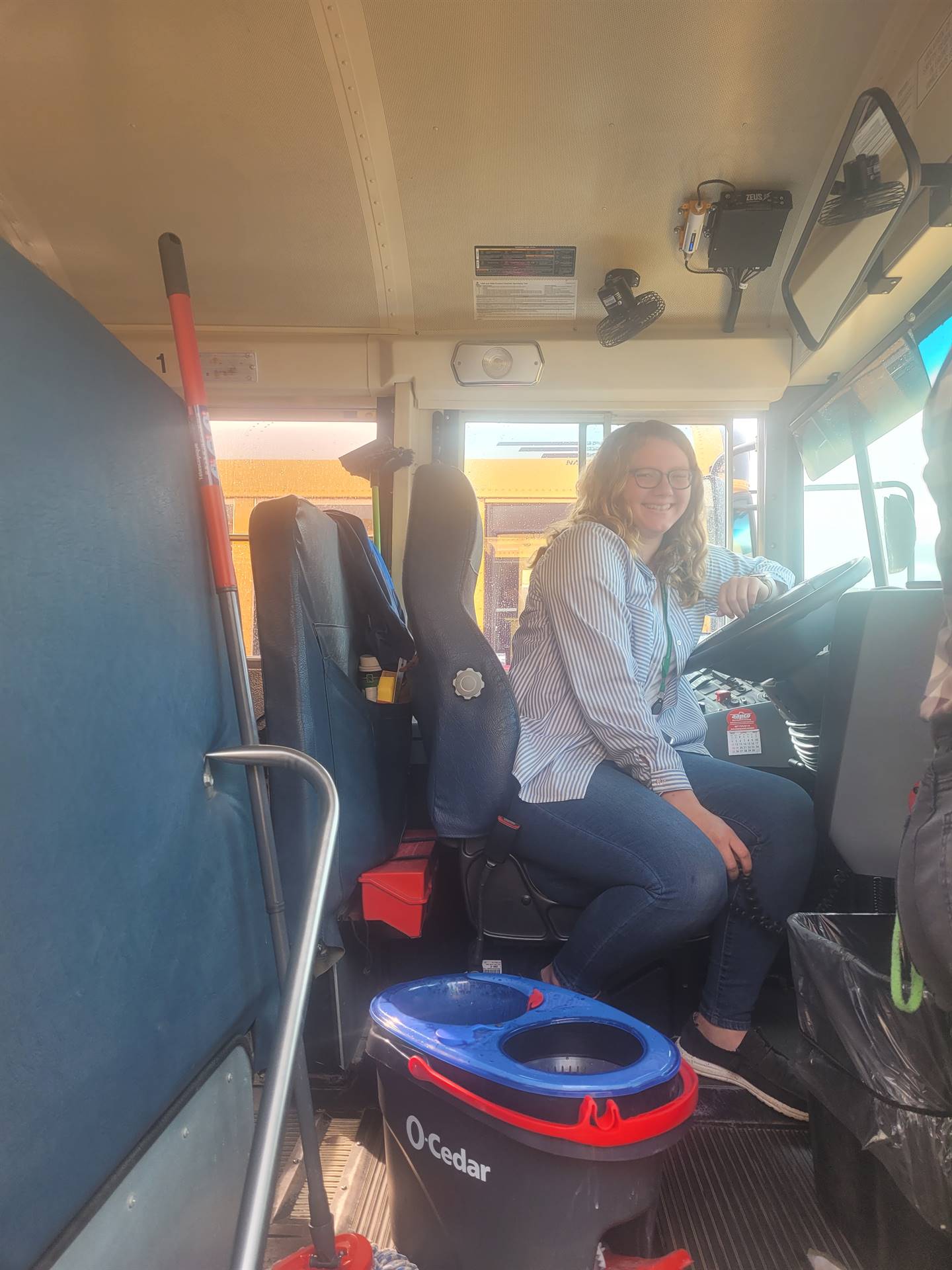 bus attendant inside bus 