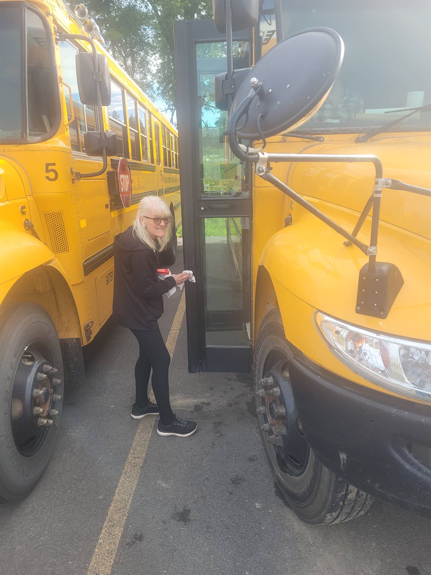 Driver Cleaning bus